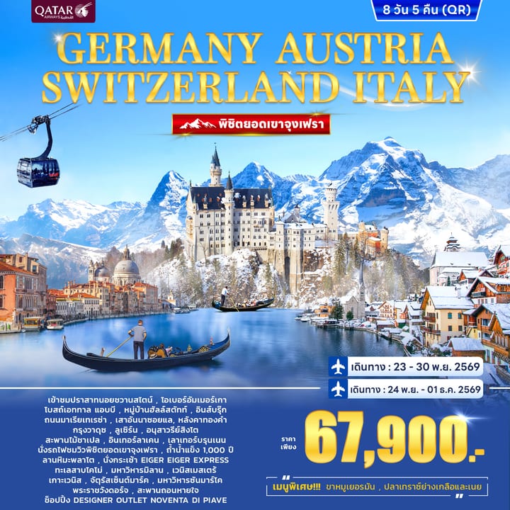 Germany – Austria  Switzerland - ITALY (Jungfrau) 8D 5N (QR)